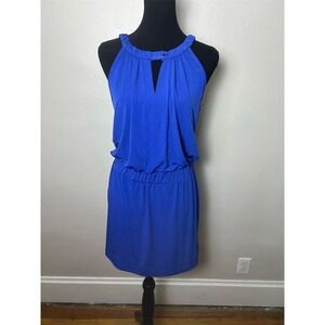 Banana Republic Blue Halter Neck Keyhole Elastic Waist Dress Size S
